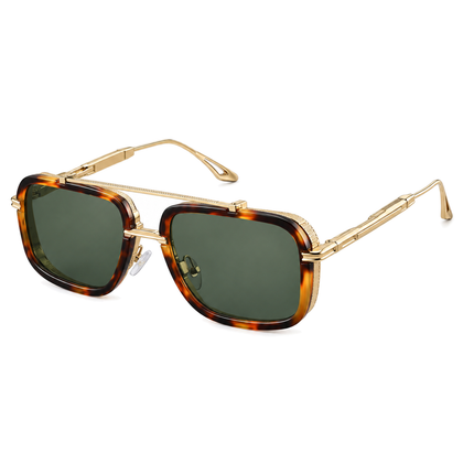 Vista Square Pilot Sunglasses — tortoiseshell gold green studio view