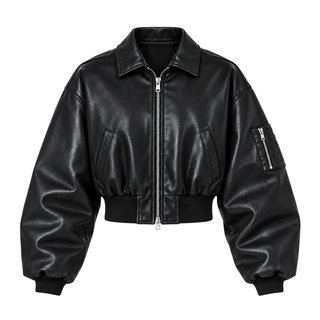 Volte Cropped Faux-Leather Bomber — black front view
