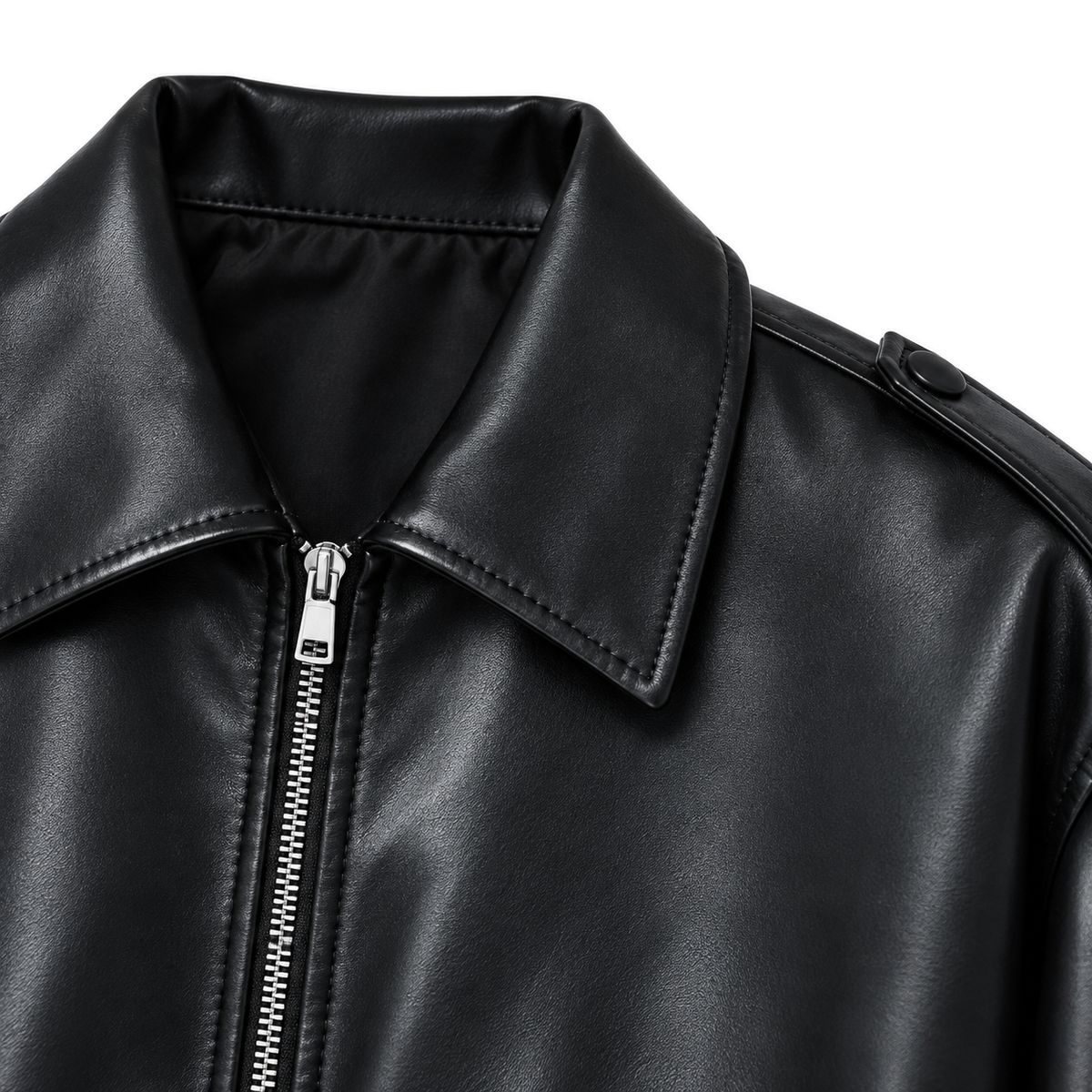 Volte Cropped Faux-Leather Bomber — construction detail