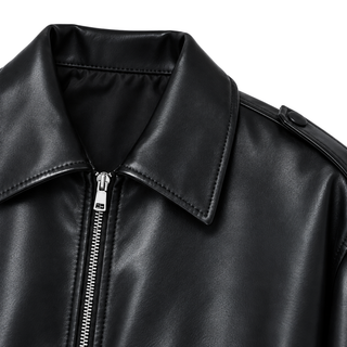Volte Cropped Faux-Leather Bomber — construction detail
