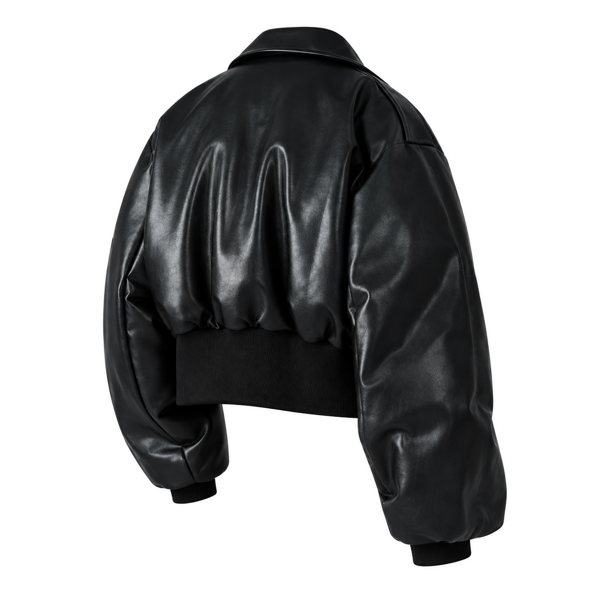 Volte Cropped Faux-Leather Bomber — black rear view