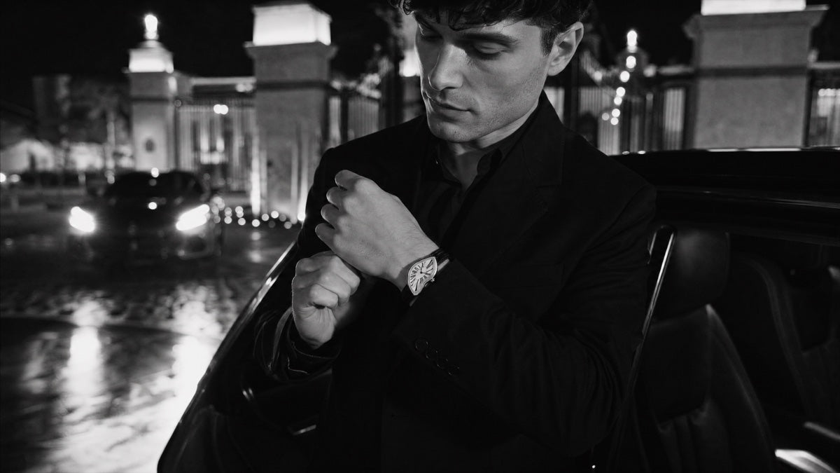 Black and white night gate watch scene