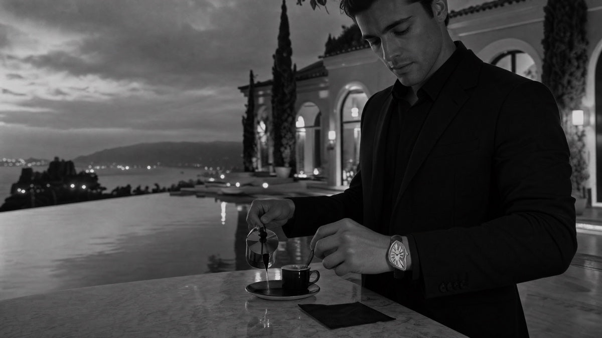 Black and white evening terrace watch styling