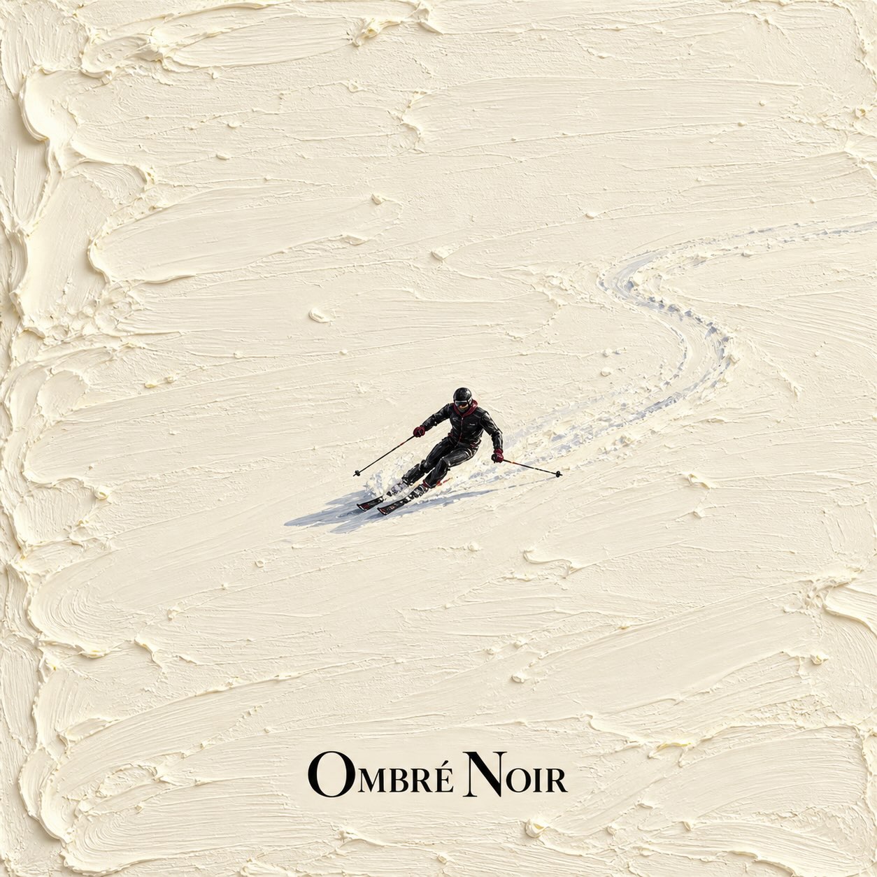 Skier crossing a white slope in Ombré Noir artwork
