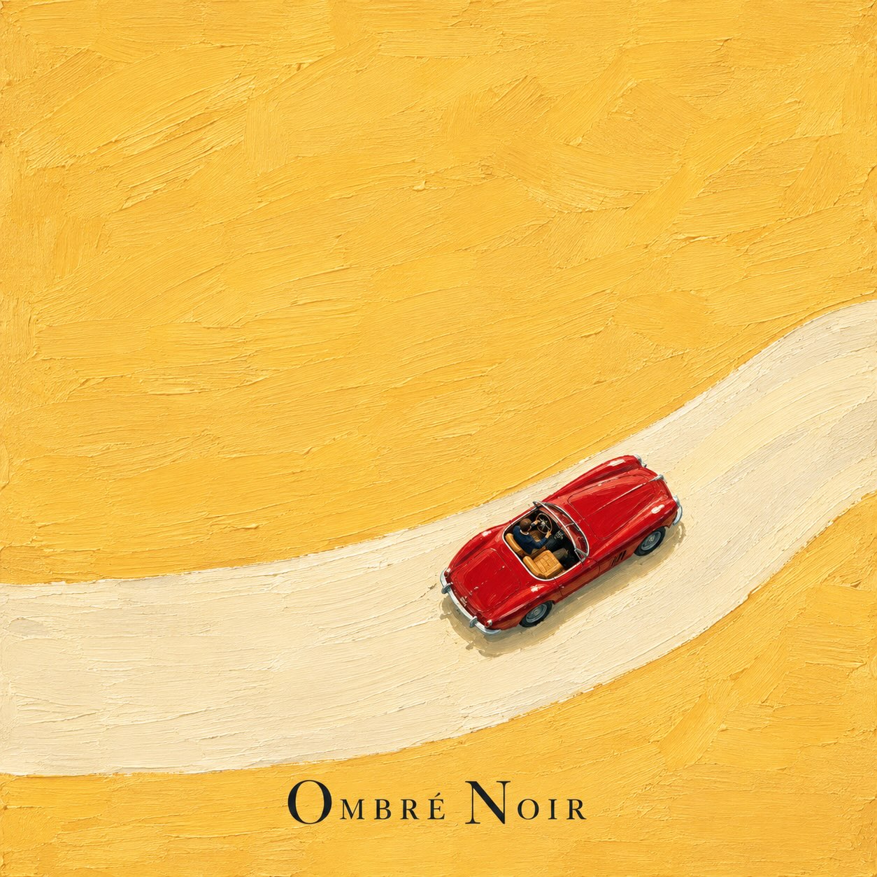 Red car on a golden road in Ombré Noir artwork